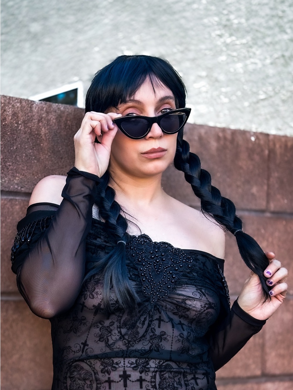 Devil Fashion mesh cameo beaded top